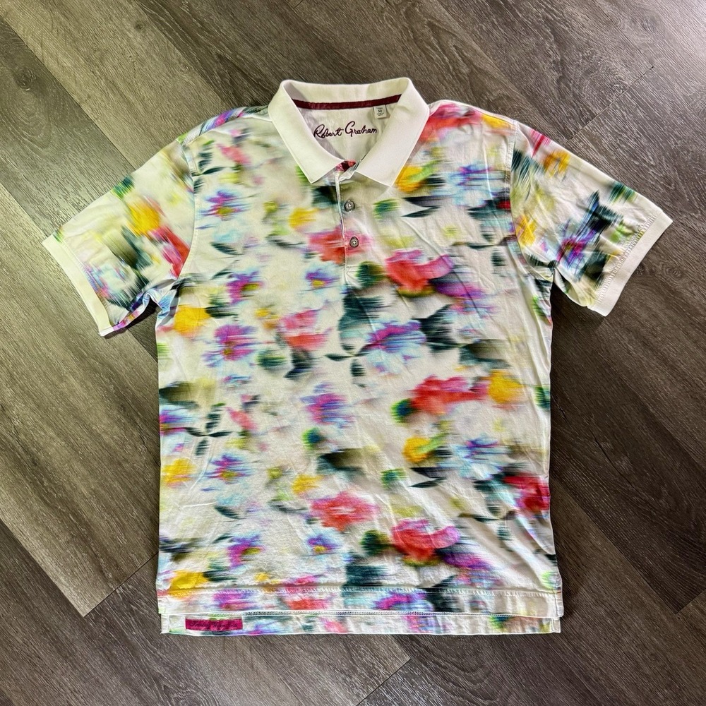Robert Graham Floral Abstract Golf Polo Shirt Classic Fit Mens Medium